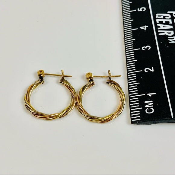 14K Tri-Color Small Twisted Hoop Earrings - Picture 11 of 12